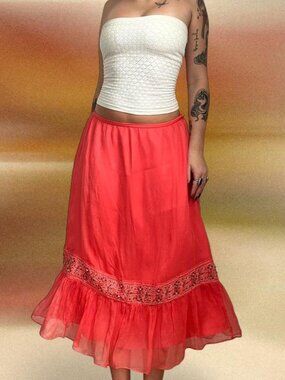 Deadstock 100% silk vintage Spencer Jermey coral pink beaded maxi skirt ⭐️ Y2K